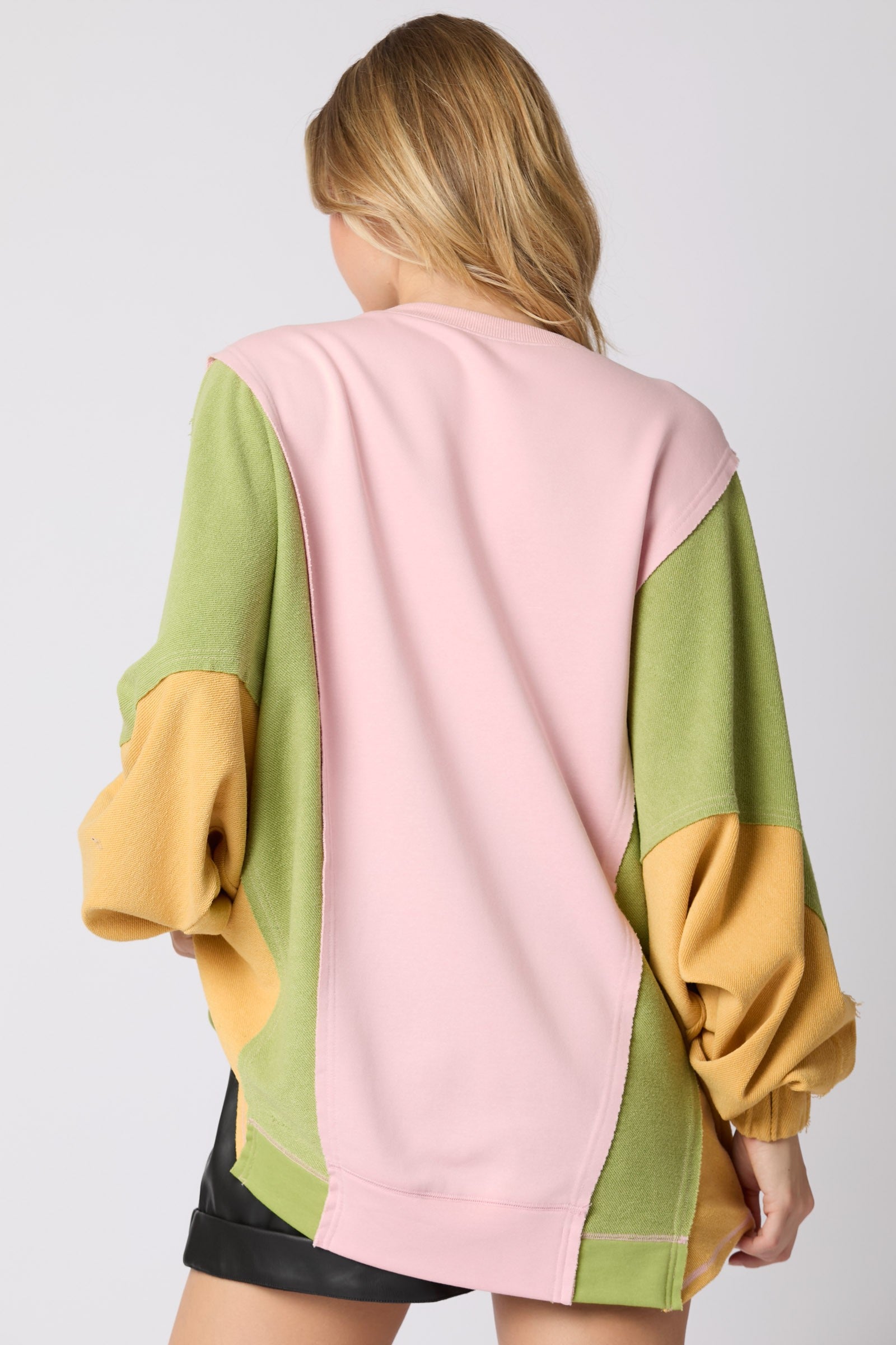 Peach Love OVERSIZED Color Block Sweatshirt in Light Pink/Green