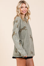 Load image into Gallery viewer, Mittoshop Mineral Washed Cheetah Print Top in Sage
