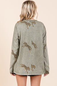 Mittoshop Mineral Washed Cheetah Print Top in Sage