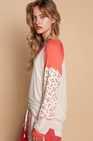 POL Jersey Knit FITTED Top with Floral Print Details in Almond