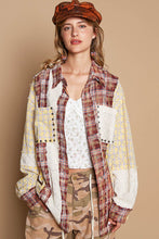 Load image into Gallery viewer, POL OVERSIZED Mixed Fabric Top with Stud Details in Red Brick Multi
