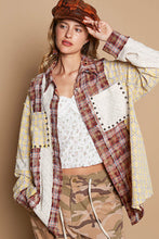 Load image into Gallery viewer, POL OVERSIZED Mixed Fabric Top with Stud Details in Red Brick Multi
