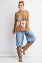 Load image into Gallery viewer, Easel OVERSIZED Heart Patched Knit Top in Camel
