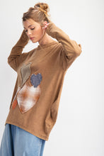 Load image into Gallery viewer, Easel OVERSIZED Heart Patched Knit Top in Camel
