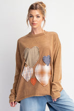 Load image into Gallery viewer, Easel OVERSIZED Heart Patched Knit Top in Camel
