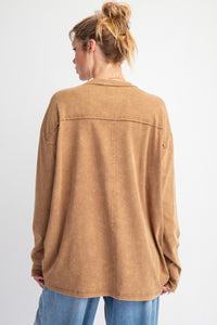 Easel OVERSIZED Heart Patched Knit Top in Camel