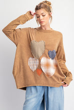 Load image into Gallery viewer, Easel OVERSIZED Heart Patched Knit Top in Camel
