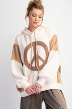 Load image into Gallery viewer, Easel Peace Sign Patch Ribbed Knit Pullover Hoodie in Ivory
