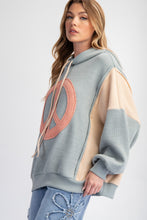 Load image into Gallery viewer, Easel Peace Sign Patch Ribbed Knit Pullover Hoodie in Dusty Blue
