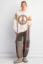 Load image into Gallery viewer, Easel Peace Sign Patch Ribbed Knit Pullover Hoodie in Ivory
