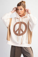 Load image into Gallery viewer, Easel Peace Sign Patch Ribbed Knit Pullover Hoodie in Ivory
