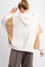 Load image into Gallery viewer, Easel Peace Sign Patch Ribbed Knit Pullover Hoodie in Ivory
