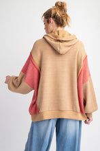 Load image into Gallery viewer, Easel Peace Sign Patch Ribbed Knit Pullover Hoodie in Mocha
