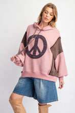 Load image into Gallery viewer, Easel Peace Sign Patch Ribbed Knit Pullover Hoodie in Mauve
