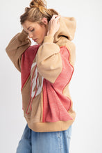 Load image into Gallery viewer, Easel Peace Sign Patch Ribbed Knit Pullover Hoodie in Mocha
