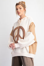 Load image into Gallery viewer, Easel Peace Sign Patch Ribbed Knit Pullover Hoodie in Ivory
