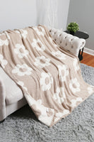 Reversible Throw Blanket with Daisy Pattern in Beige