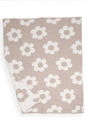 Reversible Throw Blanket with Daisy Pattern in Beige