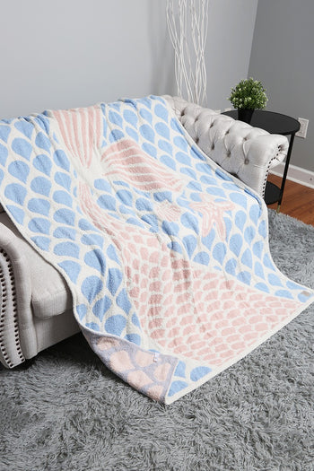 Reversible Throw Blanket with Mermaid Print