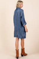 Mittoshop Washed Tencel Chambray Mini Dress in Denim