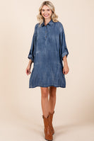 Mittoshop Washed Tencel Chambray Mini Dress in Denim