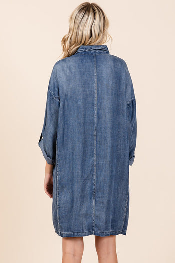Mittoshop Washed Tencel Chambray Mini Dress in Denim