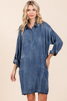 Mittoshop Washed Tencel Chambray Mini Dress in Denim