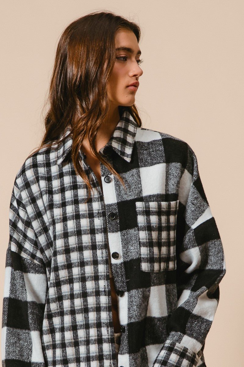 BiBi Mix N Match Plaid Button Down Top in Black – June Adel