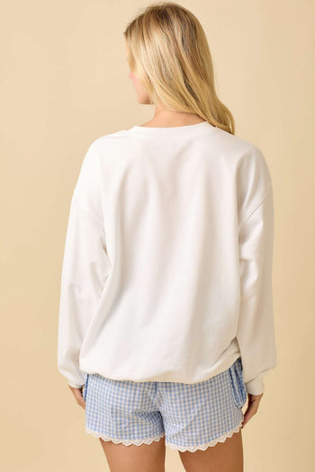 Main Strip Mixed Print Pumpkin Patchwork Lightweight Sweatshirt in White