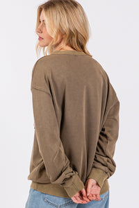 Sage+Fig Mineral Washed USA Letter Patched Top in Olive