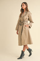 MABLE  Embroidered Trench Coat in Taupe