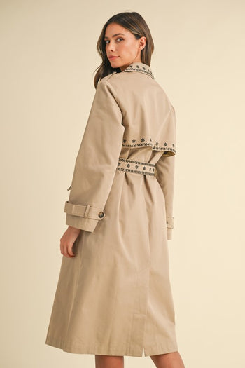 MABLE  Embroidered Trench Coat in Taupe