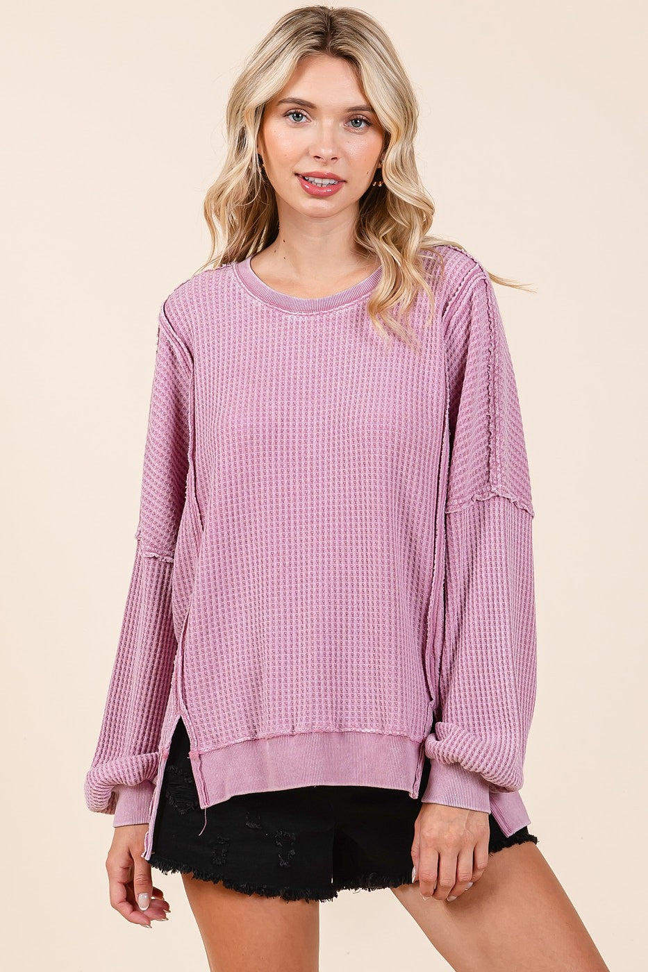 Mittoshop OVERSIZED Waffle Knit Top in Rose