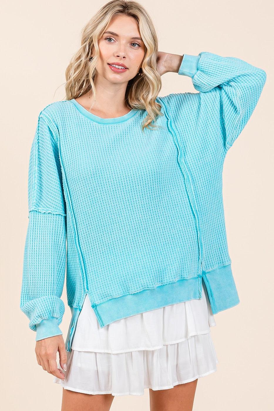 Mittoshop OVERSIZED Waffle Knit Top in Tiffany Blue – June Adel