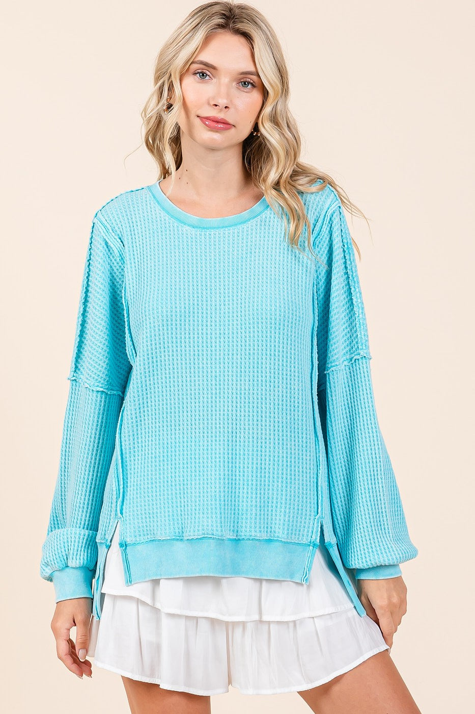 Mittoshop OVERSIZED Waffle Knit Top in Tiffany Blue – June Adel