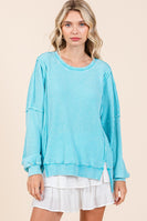 Mittoshop OVERSIZED Waffle Knit Top in Tiffany Blue