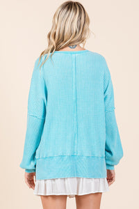 Mittoshop OVERSIZED Waffle Knit Top in Tiffany Blue