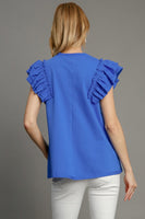 Umgee French Terry Knit Top with Pearl Details in Sapphire FINAL SALE