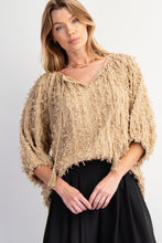 Load image into Gallery viewer, Easel Solid Color Textured and Frayed Top in Khaki
