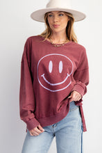 Load image into Gallery viewer, Easel Terry Knit Pullover Top with Smiley Face on Front in Plum
