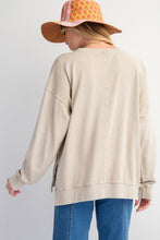 Load image into Gallery viewer, Easel Terry Knit Pullover Top with Smiley Face on Front in Khaki
