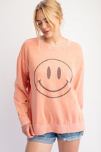 Load image into Gallery viewer, Easel Terry Knit Pullover Top with Smiley Face on Front in Guava
