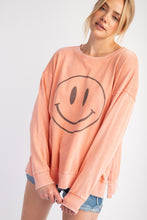 Load image into Gallery viewer, Easel Terry Knit Pullover Top with Smiley Face on Front in Guava
