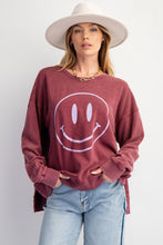 Load image into Gallery viewer, Easel Terry Knit Pullover Top with Smiley Face on Front in Plum
