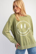 Load image into Gallery viewer, Easel Terry Knit Pullover Top with Smiley Face on Front in Olive Green
