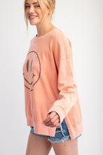 Load image into Gallery viewer, Easel Terry Knit Pullover Top with Smiley Face on Front in Guava
