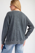 Load image into Gallery viewer, Easel Terry Knit Pullover Top with Smiley Face on Front in Smoke
