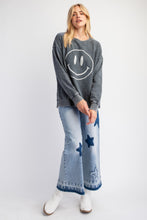 Load image into Gallery viewer, Easel Terry Knit Pullover Top with Smiley Face on Front in Smoke
