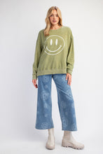 Load image into Gallery viewer, Easel Terry Knit Pullover Top with Smiley Face on Front in Olive Green
