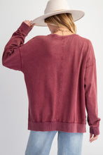 Load image into Gallery viewer, Easel Terry Knit Pullover Top with Smiley Face on Front in Plum
